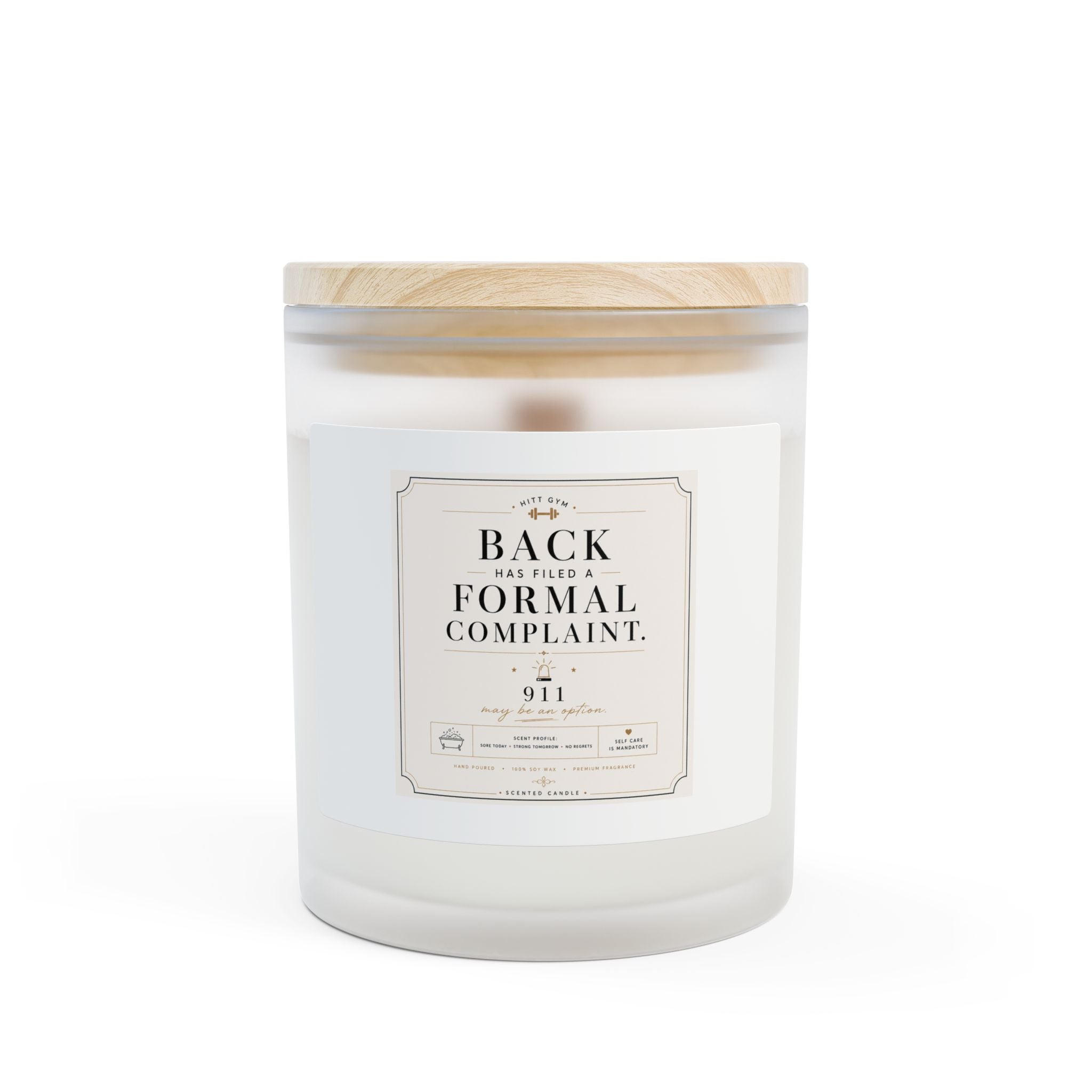 11oz Frosted Glass Candle — 'Back Has Filed A Formal Complaint' Scented Jar